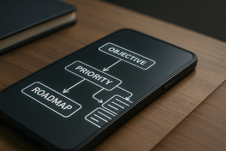 Organization concept on smart phone screen. 3d render illustration.の素材