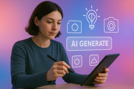 Achievement concept. Young asian woman working on tablet computer at home.の素材