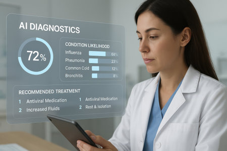 Young female doctor using tablet computer in modern hospital. Medical and healthcare concept.の素材