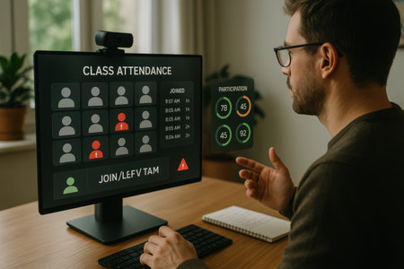 businessman using computer with customer relationship management icons on screen in officeの素材