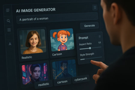 Rear view of young man using application on tablet. All screen graphics are made up.の素材