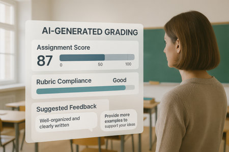 Digital composite of Back view of female teacher in classroom with chalkboard and login screenの素材