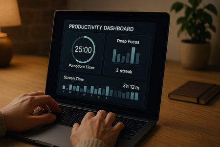 Close-up of a woman's hands using a laptop with the results of the project on the screen.の素材