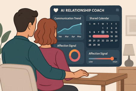 Illustration of a couple sitting in front of a computer with a calendarの素材