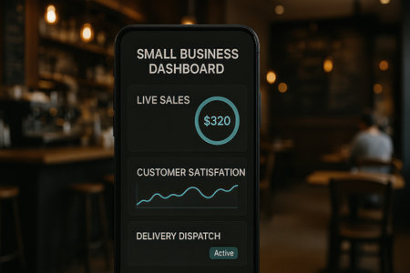 Smartphone with smart bar app on screen in coffee shop, mockupの素材