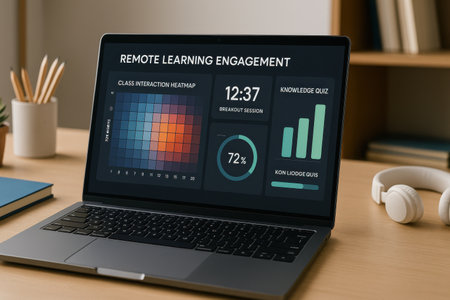 Workplace with laptop and financial reports on screen. Accounting concept.の素材