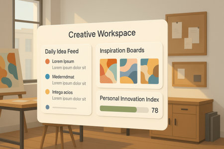 Illustration of a creative workshop website template in a modern office environmentの素材