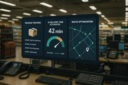 Digital composite of Logistics tracking app on computer in warehouse. 3d renderingの素材