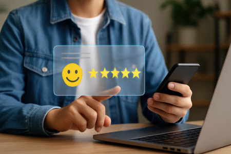 Customer reviews concept. Customer experience and satisfaction survey. Customer review.の素材