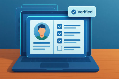 Laptop with online survey form on the screen. Vector illustration.の素材