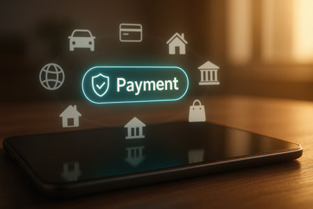 Payment concept on virtual screen. Online shopping and e-commerce.の素材