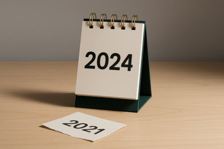 2021 new year calendar on wood table. 3D illustration.の素材