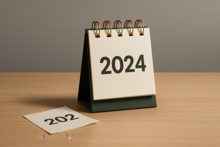 Calendar 2014 on wood table and gray background, 3d renderの素材