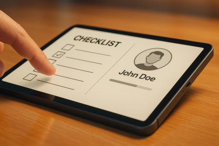 Checklist with a person on the tablet screen. Checklist concept.の素材