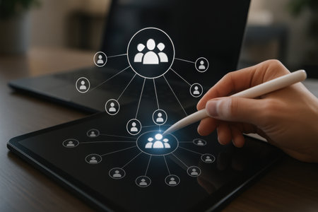 Human resource management, HR, recruitment, leadership and teambuilding. Business and technology concept.の素材