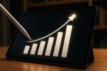Business graph on digital tablet screen, business concept. 3D renderingの素材