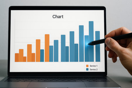 Businessman analyzing investment charts with laptop. Accounting and finance concept.の素材