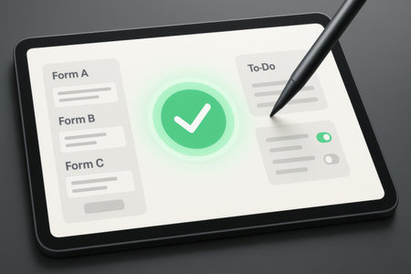Tablet with check box on the screen. 3d render.の素材