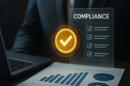 Compliance, Quality Control, Compliance and Standardization concept on virtual screen.の素材