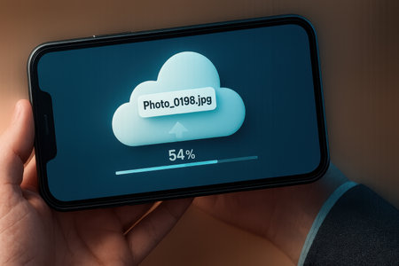 Smartphone screen displaying a cloud computing concept. 3D rendering.の素材