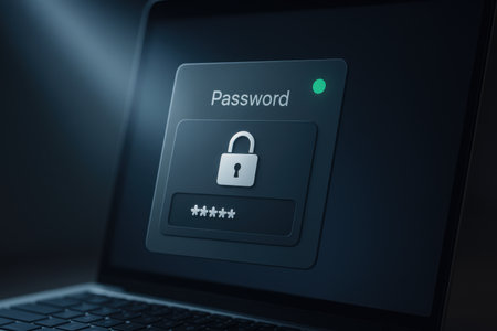 Laptop with password on screen. Internet security concept. 3D Renderingの素材