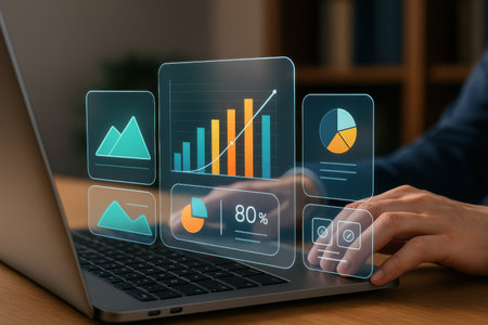 Businessman working on laptop in office, closeup. Business conceptの素材