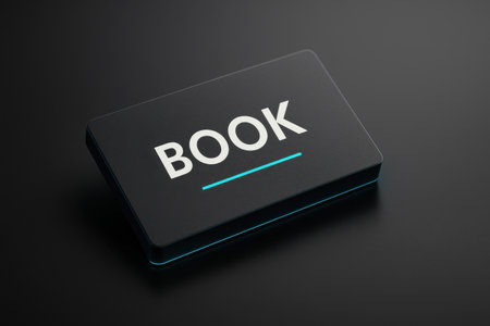 Black button with the word book on a black background. 3d renderingの素材