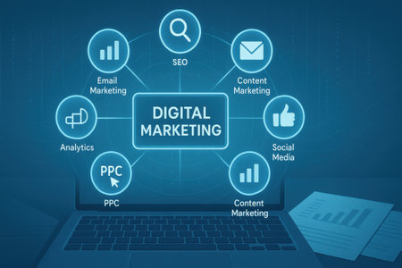 Digital Marketing - digital marketing concept on the screen of a laptop.の素材