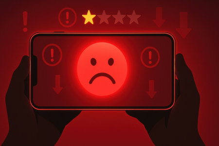 Illustration of a smartphone with a sad emoticon on the screenの素材