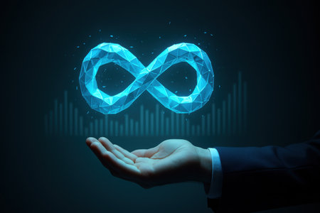 Close up of businessman hand holding blue infinity sign. 3D renderingの素材