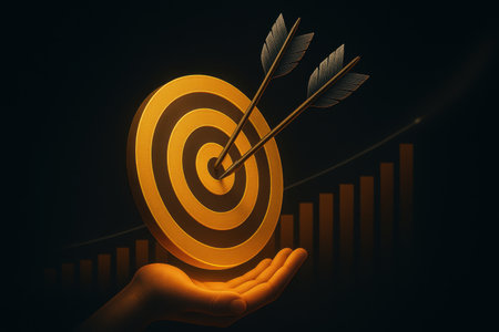 Hand with arrow and target on dark background. Success concept. 3D Renderingの素材
