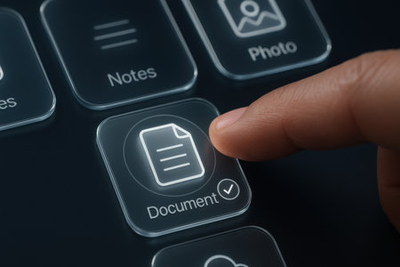 Document icon on virtual touch screen. Business and technology concept. 3D Renderingの素材