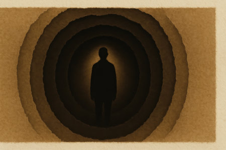 Silhouette of a man in a hole in the paper.の素材