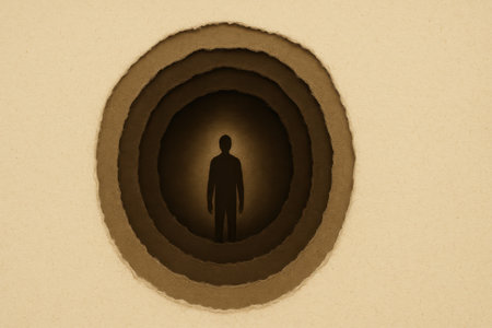 Paper hole with a silhouette of a man inside, closeup of photoの素材