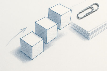 3D rendering of a business graph with a paper clip on topの素材