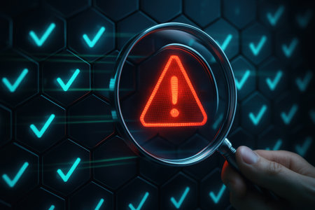 Businessman on blurred background using magnifying glass to find error 3D renderingの素材