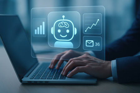 AI Artificial intelligence (AI) and machine learning concept. Businessman working on laptop computer.の素材