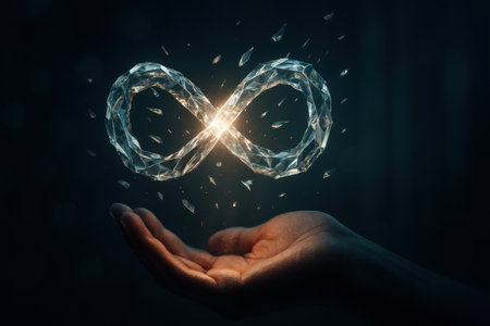 Conceptual image with infinity symbol drawn on palm. 3d renderingの素材