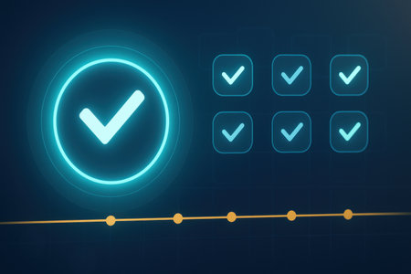 Illustration of a check mark icon on a blue background with a gridの素材