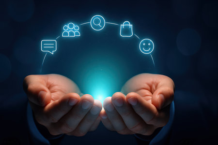 Businessman holding social network icons in his hands. 3D renderingの素材