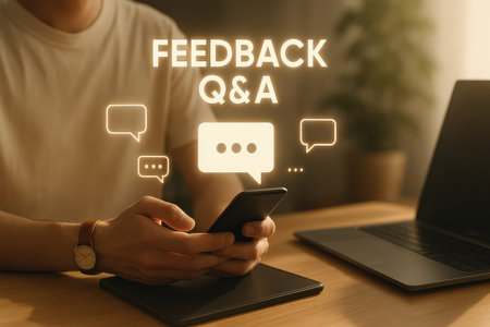 Feedback Q&A text on the virtual screen. Business concept.の素材
