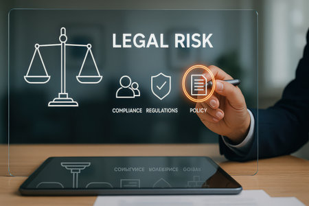 Legal risk concept illustrated by a picture on background, computer and tabletの素材