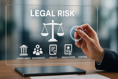 Legal risk concept on virtual screen. Business, technology and internet concept.の素材