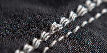 Macro detail of a seam on a black jeans. Selective focus.の素材