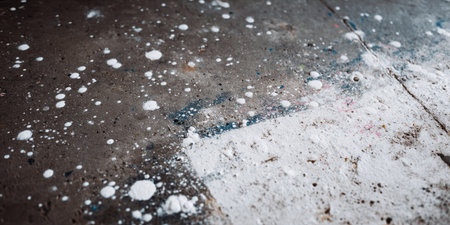 white and blue paint on old cement floor, grunge background.の素材