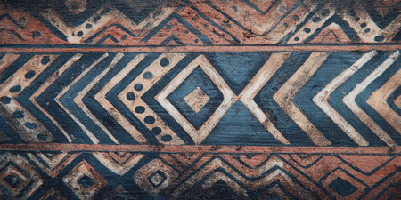 Grunge background with ethnic aztec pattern. Ancient Egyptian ornament.の素材