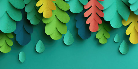 Paper origami tree made of colorful paper on green background. 3d renderingの素材