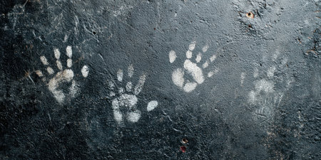 Paw Prints on Black Grunge Concrete Background.の素材