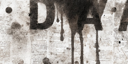 Grunge newspaper background with ink splashes and blots.の素材