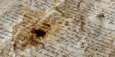 old paper with burnt edges and stains on it, grunge backgroundの素材